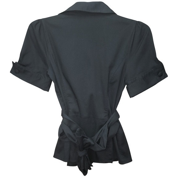 INC Black Wrap Short Sleeve Tie Waist Shirt Top 10 Minimalist Office Workwear - Picture 5 of 11